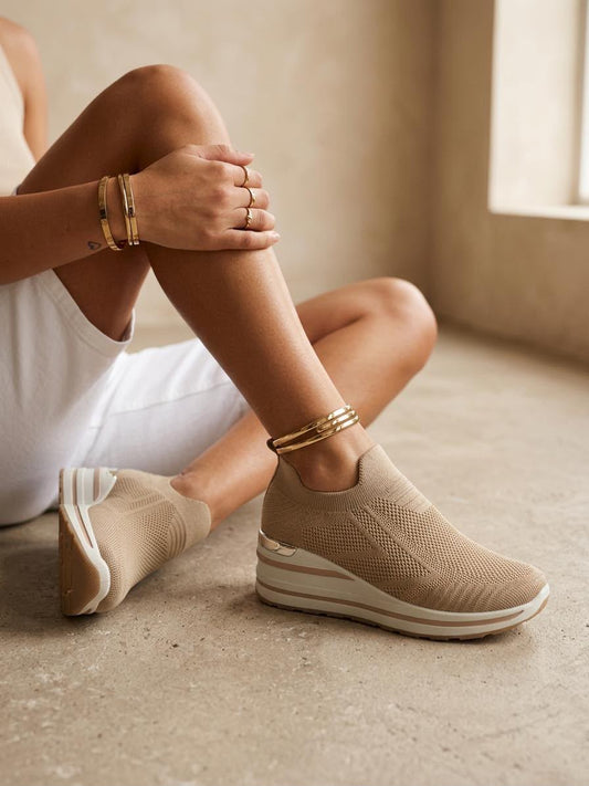 Sneakers effet maille élastique Cléa Beige