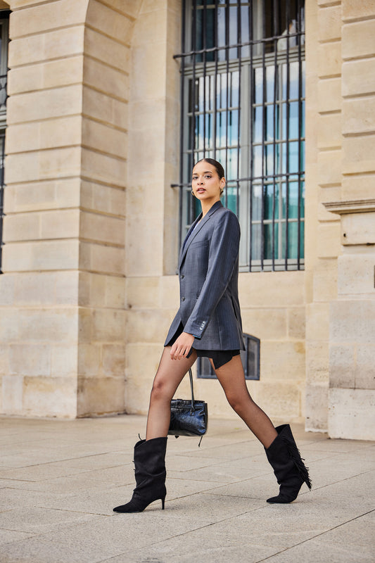 DF035 bottes western à franges noires