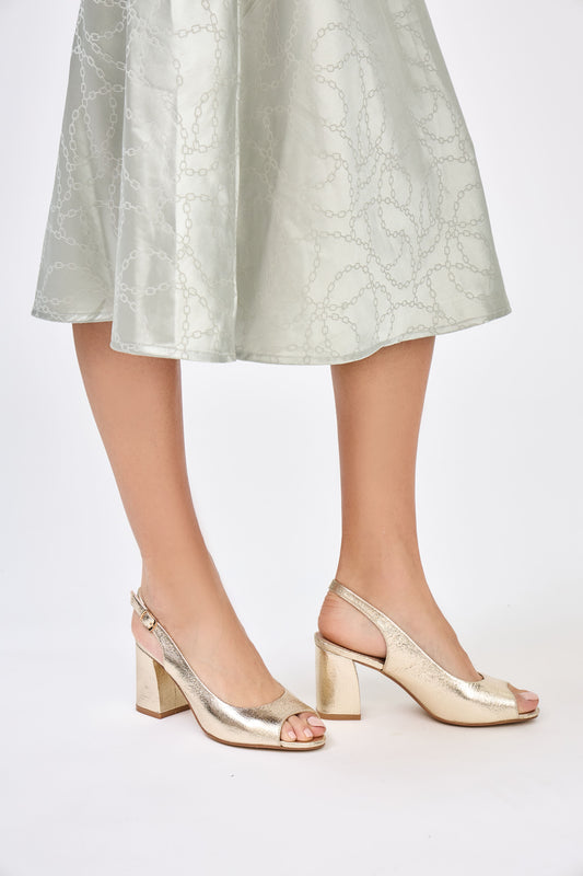BK006 Sandale dorée à talon carré – Élégance intemporelle & confort assuré