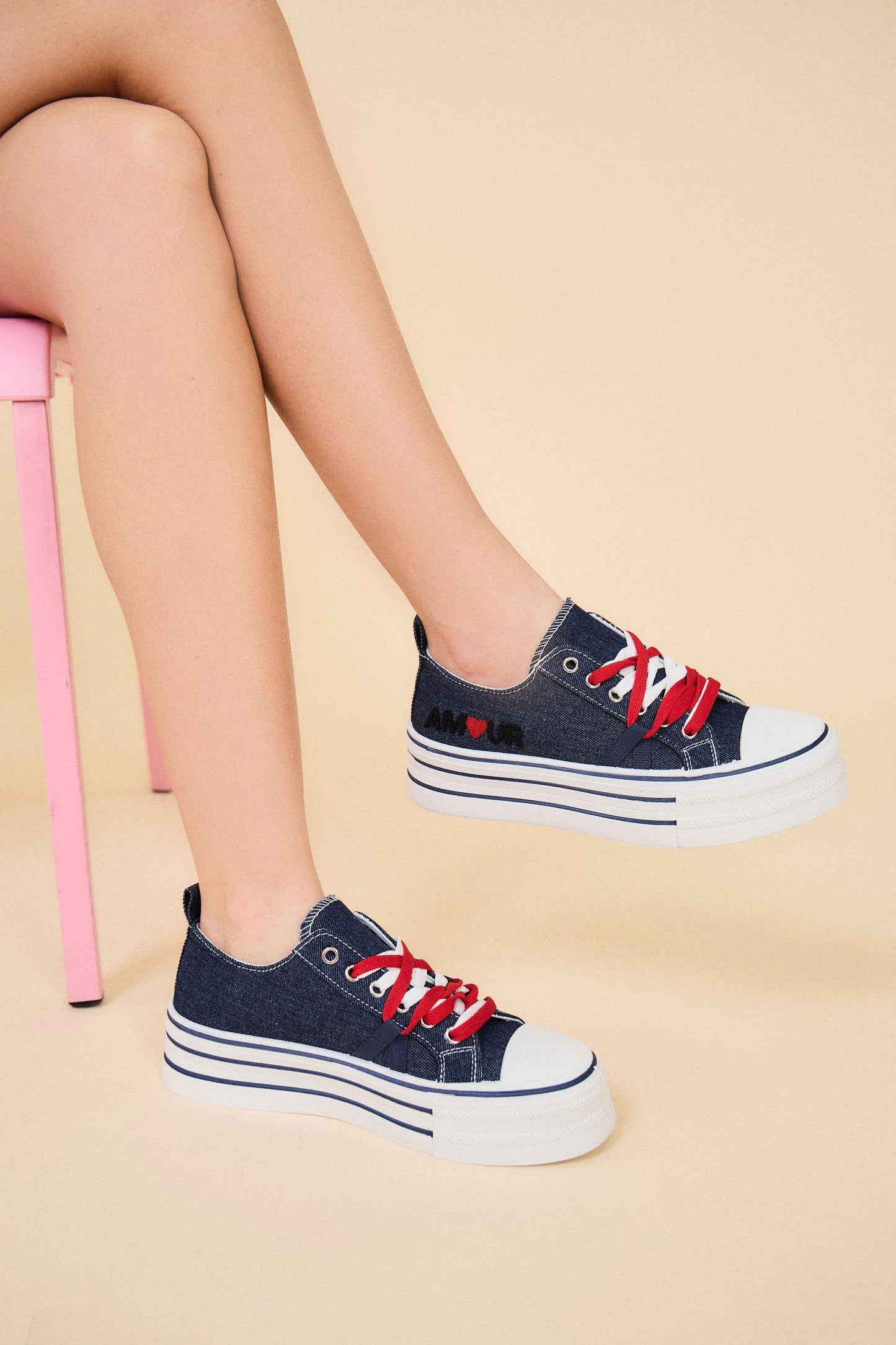 BK518 Baskets à lacets avec semelle plateforme