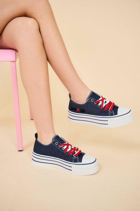 BK518 Baskets à lacets avec semelle plateforme