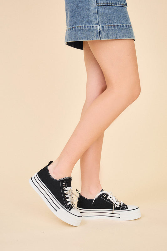 BK517 Baskets à lacets avec plateforme et bijoux