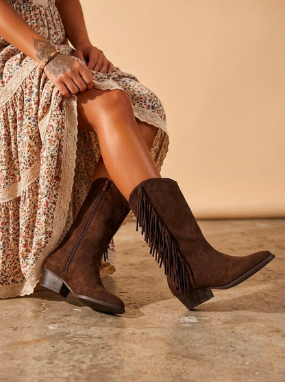 Bottes santiag  ethnique avec franges Chocolat Elisa