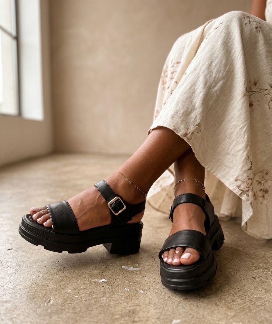 Sandales à bride avec plateforme Noir Rosalia