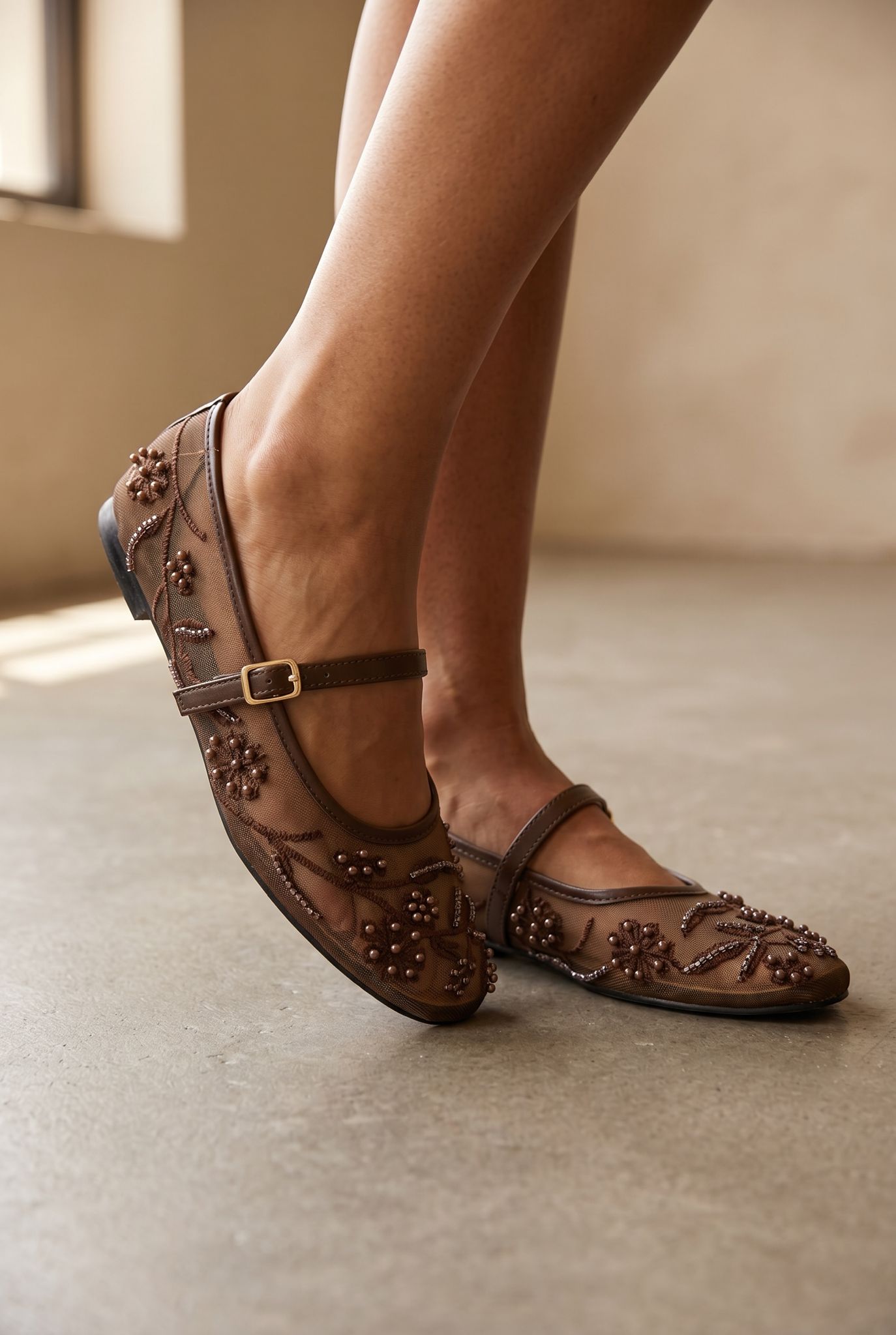 Ballerines perles Emilia café
