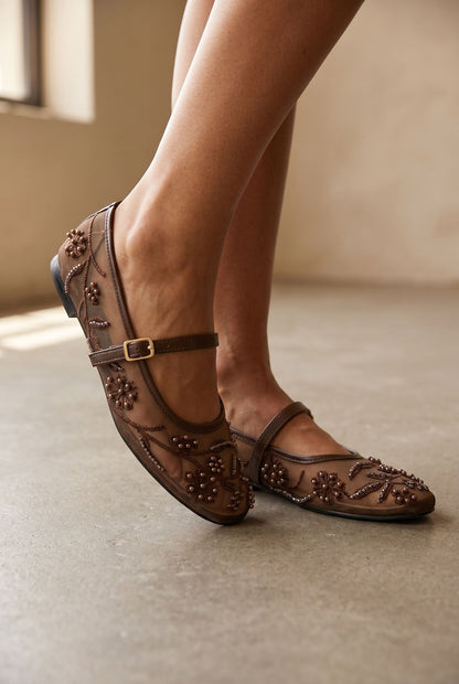 Ballerines perles Emilia café