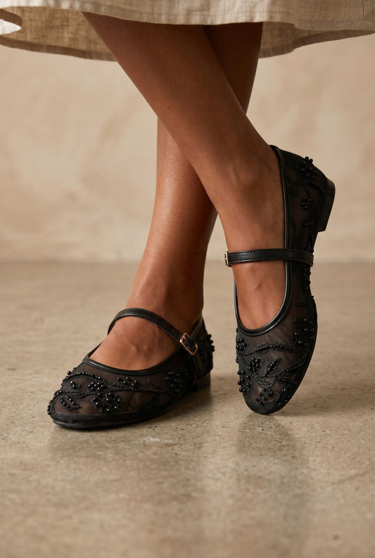 Ballerines perles Emilia Noir
