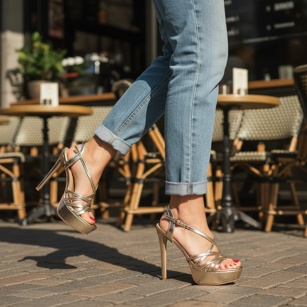 DF251 Sandales à talon fin avec plateforme Hauteur 13 cm