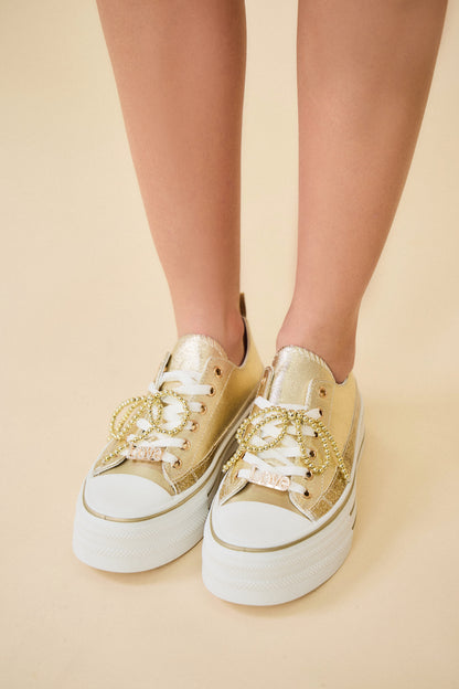 BK517 Baskets à lacets avec plateforme et bijoux